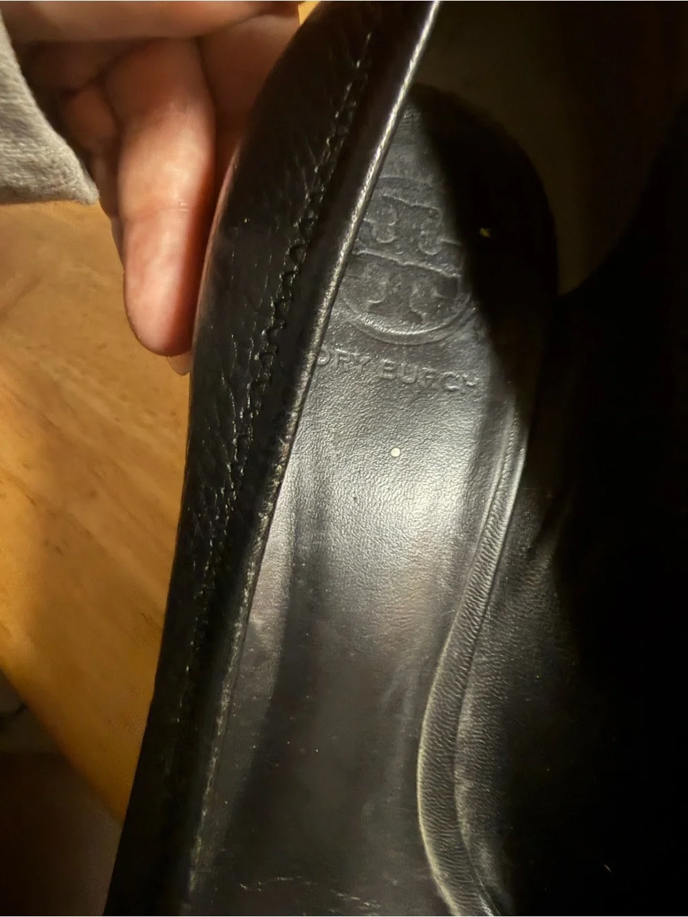 Tory Burch Leather Womens Wedge 9.5 Black and Silver